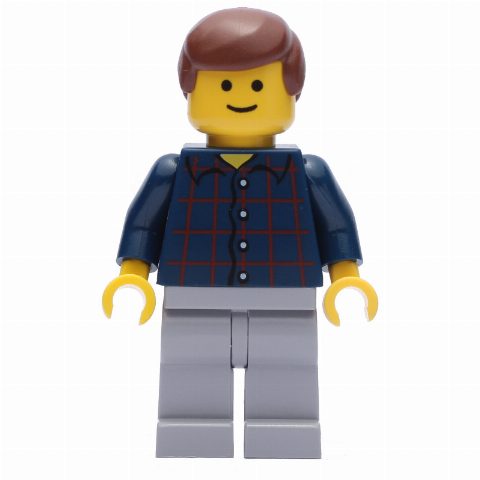Minifigurka Man, Dark Blue Plaid Shirt, Light Bluish Gray Legs, Reddish Brown Hair