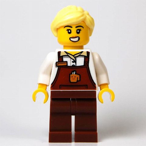 Minifigurka Barista, Reddish Brown Apron, Bright Light Yellow Hair