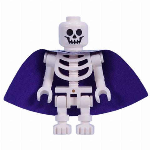 Minifigurka Skeleton, Standard Face, Bent Arms, Vertical Hand Clips, 78132 Torso, Cape