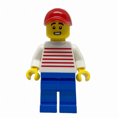 Minifigurka White Striped Torso, Blue Legs, Red Cap