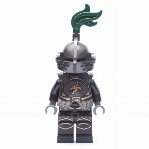 Minifigurka Dragon Knight, Black, Armor, Helmet with Dark Green Plume, Goatee Beard