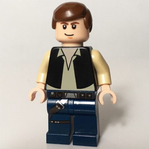 Minifigurka Han Solo, Black Vest, Dark Blue Legs, Smooth Hair, No Cheek Lines