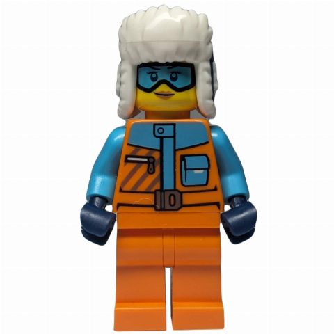 Minifigurka Arctic Explorer, Orange Suit, Dark Blue Ushanka, Goggles