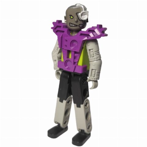 Minifigurka Technic Figure Cyborg, Black Legs, Purple Armour, Mechanical Arms, Dark Gray Head, Cyborg Eyepiece - Purple Vest