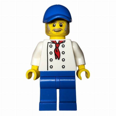 Minifigurka Chef, White Torso, Blue Legs, Blue Cap