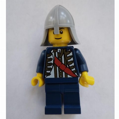 Minifigurka Knight, Dark Blue Jacket with Sash, Light Bluish Gray Helmet, Black Eyebrows
