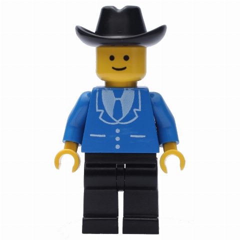 Minifigurka Man, Blue Jacket with Tie and Three Buttons, Black Legs, Black Cowboy Hat (3626b Head)