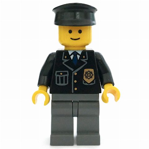 Minifigurka Police - Black Torso, Dark Bluish Grey Legs, Black Hat