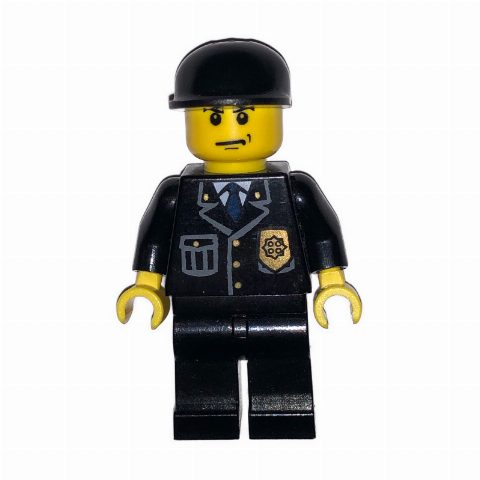 Minifigurka Policeman, Black Jacket with Pocket and Badge, Black Cap