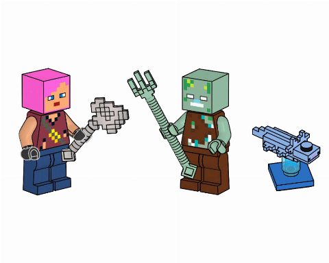 Zestaw LEGO® Adventurer with Drowned and Axolotl (Minecraft)