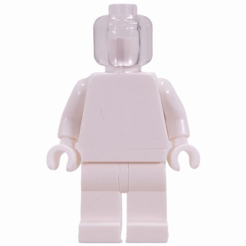 Minifigurka Monochrome, White with Trans-Clear Head