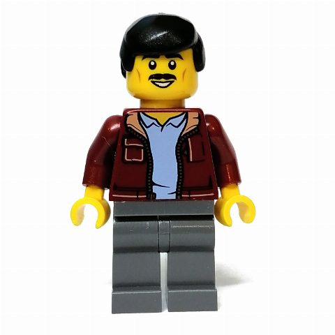 Minifigurka Dark Red Torso, Dark Bluish Grey Legs, Black Hair