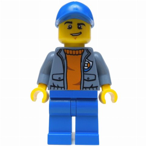 Minifigurka Coast Guard, Open Sand Blue Jacket with Badge over Orange Sweater, Blue Cap