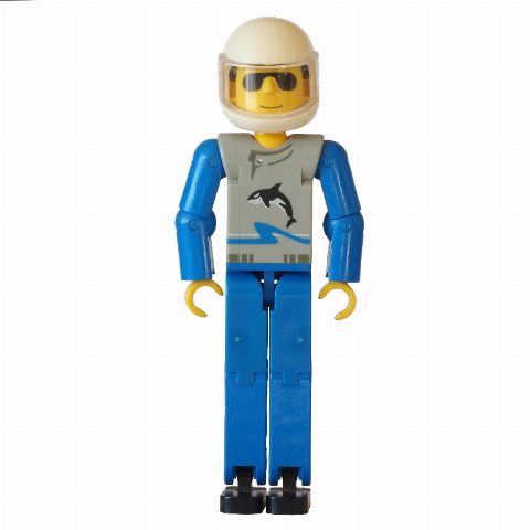 Minifigurka Technic Figure Blue Legs, Light Gray Top with Wave and Orca Print, Blue Arms - White Helmet