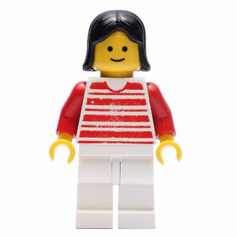 Minifigurka Woman - Red/White Striped Shirt, Red Arms, White Legs (3626b Head)