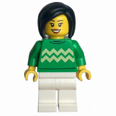 Minifigurka Bright Green Torso, White Legs, Black Hair