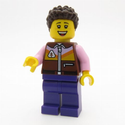 Minifigurka Camper, Dark Brown/Bright Pink Torso, Dark Purple Legs