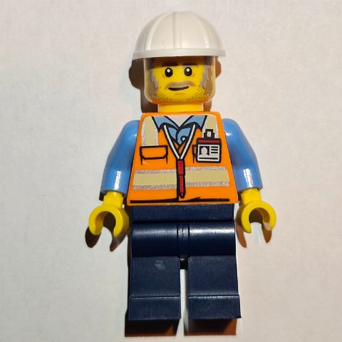 Minifigurka Construction Worker, Foreman - Orange Torso, Dark Blue Legs, White Helmet