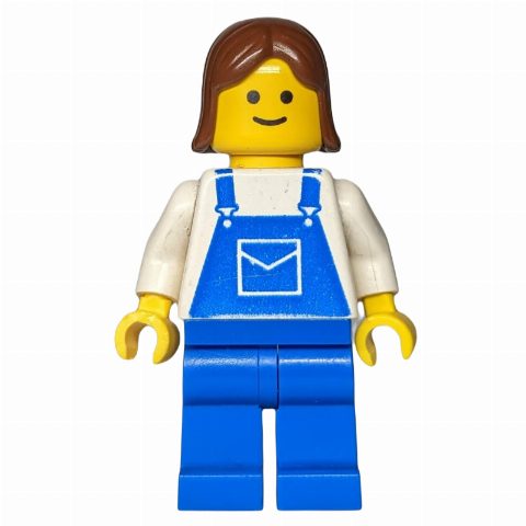 Minifigurka White Torso, Blue Overall, Brown Hair