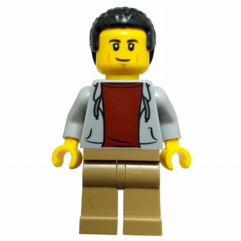 Minifigurka Restaurant Owner, Light Bluish Grey Torso, Dark Tan Legs, Black Hair