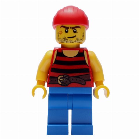Minifigurka Pirate - Red/Black Stripes, Blue Legs, Red Bandana, Scar
