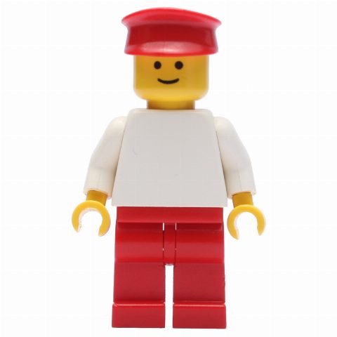 Minifigurka Man - White Torso, Red Legs, Red Hat