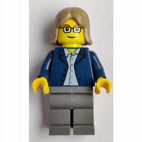Minifigurka Dark Blue Torso, Dark Bluish Grey Legs, Dark Tan Hair