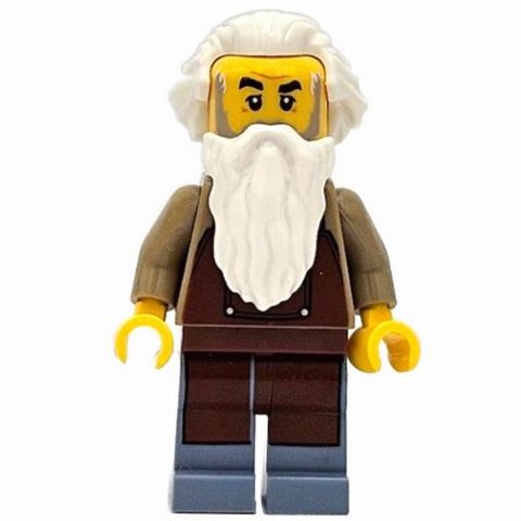 Minifigurka Train Worker, Dark Tan Torso, Sand Blue Legs, Reddish Brown Apron, White Beard