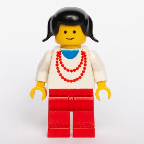 Minifigurka Woman - White Torso, Red Necklace, Red Legs, Black Tails