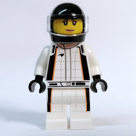 Minifigurka Race Driver - White Torso, White Legs, Black Helmet