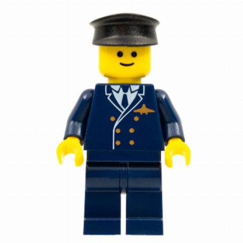 Minifigurka Pilot, Dark Blue Suit with Airplane Badge, Black Hat