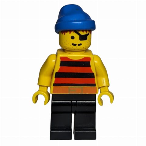 Minifigurka Pirate - Red/Black Stripes, Black Legs, Blue Bandana
