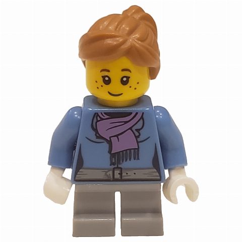 Minifigurka Girl, Medium Blue Jacket with Medium Lavender Scarf, Short Light Bluish Gray Legs
