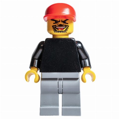 Minifigurka Soccer Player Goalie Black Torso, Light Bluish Gray Legs, Red Cap