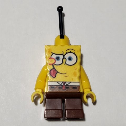 Minifigurka SpongeBob Squarepants with Tongue Sticking Out and Lever on Head