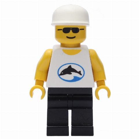 Minifigurka Man - Sunglasses, White Torso with Dolphin, Black Legs, White Cap
