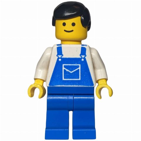 Minifigurka Man, Blue Overalls, Black Hair (3626b Head)