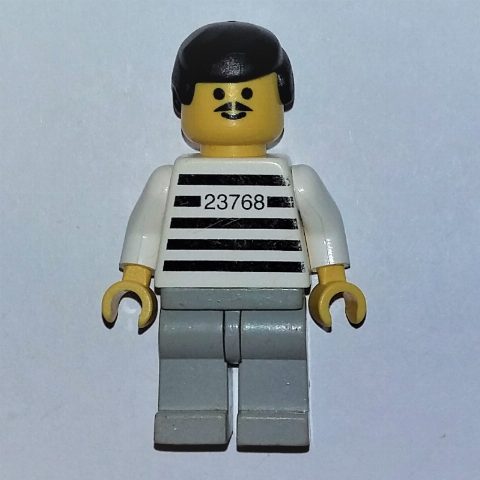 Minifigurka Jailbreak Joe, Prison Shirt with #23768, Light Bluish Gray Legs, Black Hair, Moustache