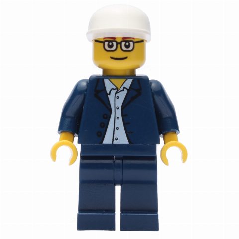 Minifigurka Man, Dark Blue Suit with no Tie, White Cap, Glasses