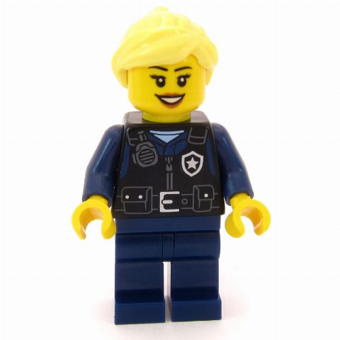 Minifigurka Airport Security, Black Torso, Dark Blue Legs, Bright Light Yellow Hair