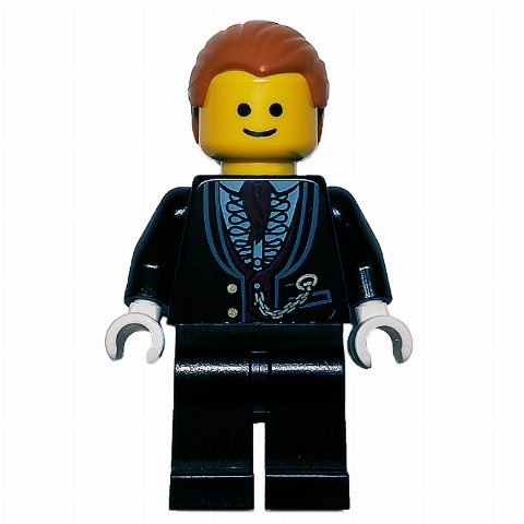 Minifigurka Black Torso Jacket, Black Legs, Medium Nougat Hair