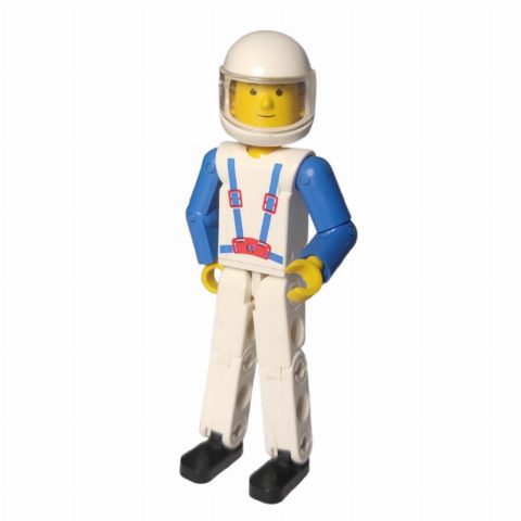 Minifigurka Technic Figure White Legs, White Top with Blue Braces Print, Blue Arms, White Helmet