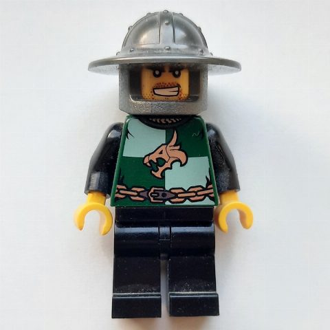 Minifigurka Dragon Knight, Dark Green, Wide Brim Helmet, Angry (Pearl Titanium)