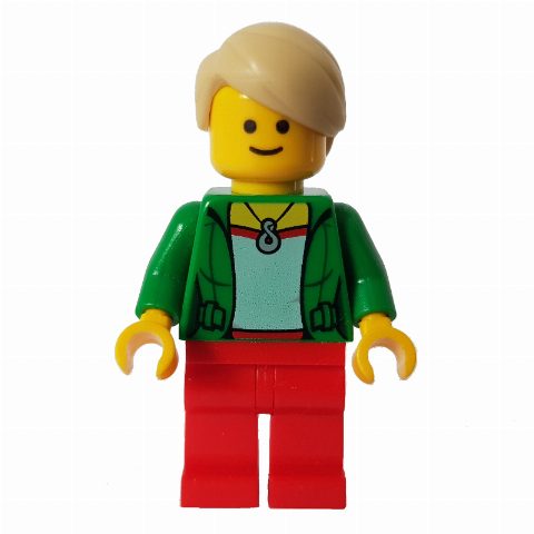 Minifigurka Green Torso, Red Legs, Tan Hair