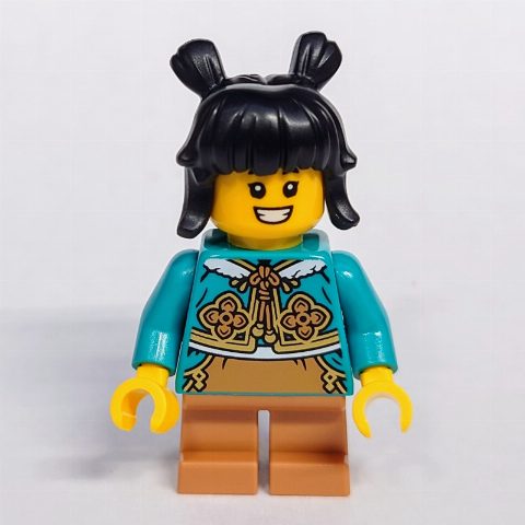 Minifigurka Kid, Dark Turquoise Torso, Medium Nougat Legs, Black Hair