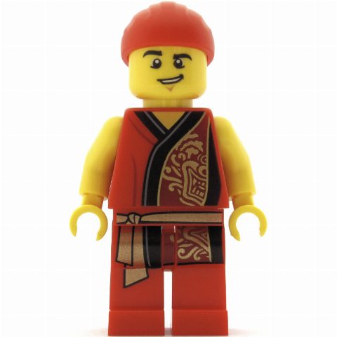 Minifigurka Man, Red Robe with Gold Sash Belt, Red Bandanna