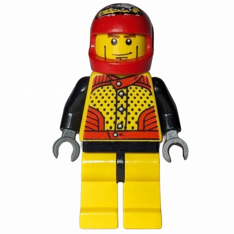 Minifigurka Race Driver, Yellow Torso, Yellow Legs, Red Helmet