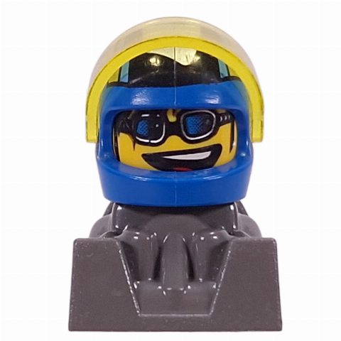 Minifigurka Racer - Blue Helmet, Trans-Yellow Visor, Dark Gray Body